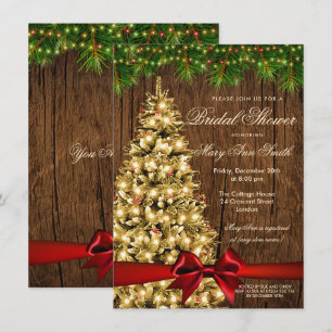 Rustic Christmas Bridal Shower Tree & Ribbon Invitation