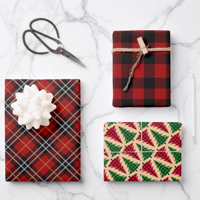 Rustic Christmas Buffalo / Tartan Plaid Pattern Wrapping Paper Sheet (Front)