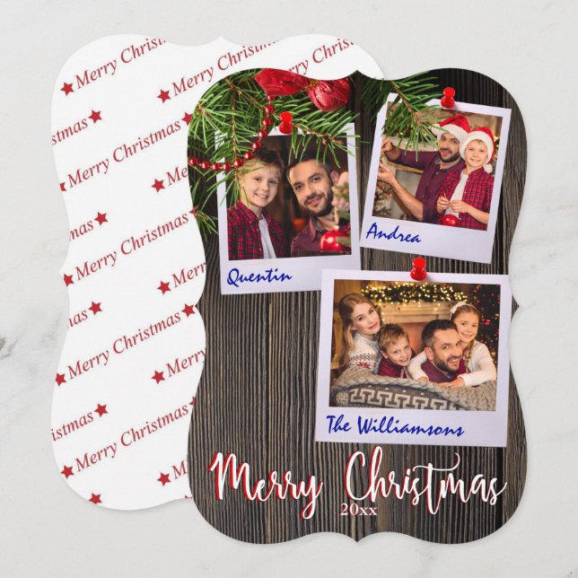 Rustic Christmas Bulletin Board Fancy Cut Photo Invitation (Front/Back)