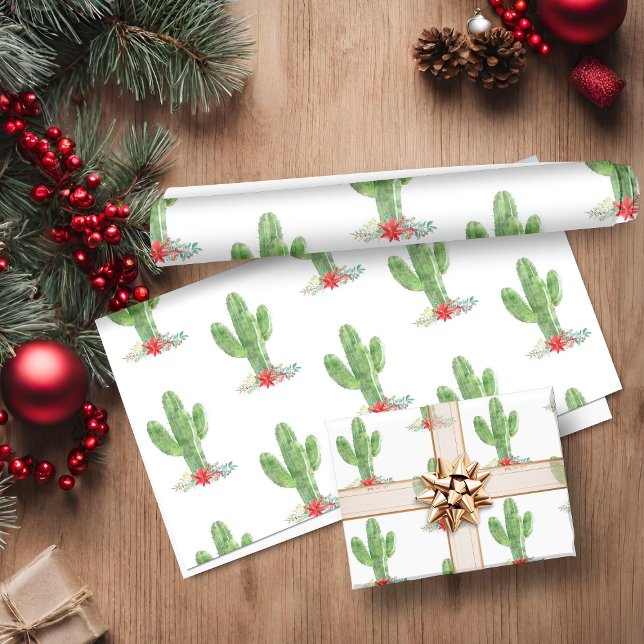 Rustic Christmas Cactus Floral Holiday Wrapping Paper (Rustic Christmas Cactus Floral Holiday Wrapping Paper)