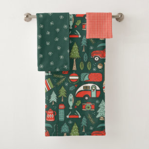 Rustic Christmas Camping and Fishing Bath Towel Set