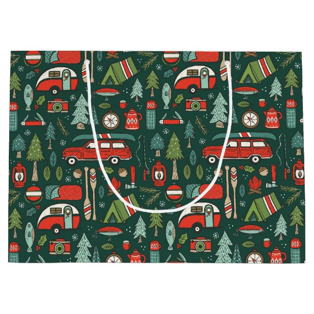 Rustic Christmas Camping Large Gift Bag (Front)