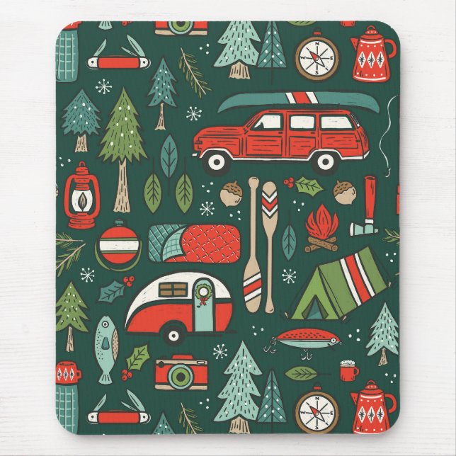 Rustic Christmas Camping Mouse Mat (Front)