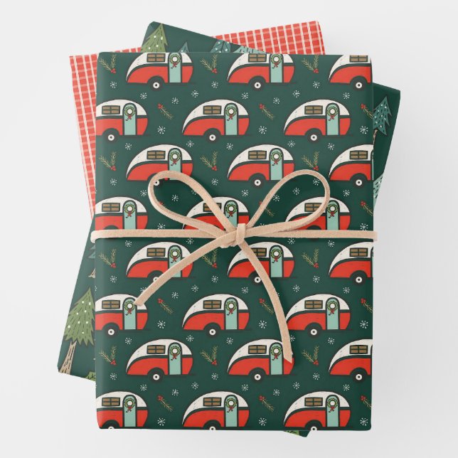 Rustic Christmas Camping Wrapping Paper Sheet (In situ)