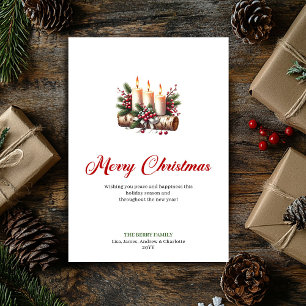 Rustic Christmas candles holly and pine card