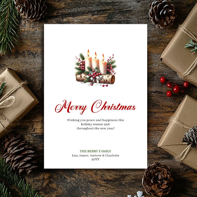 Rustic Christmas candles holly and pine card (Rustic Christmas candles holly and pine card)