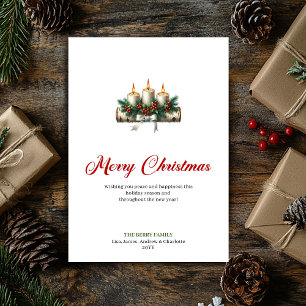 Rustic Christmas candles pine branch holiday card
