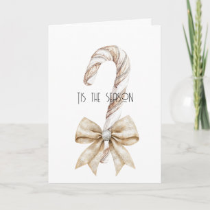 Rustic Christmas Candy Cane Cream Silver Glam Bow Card