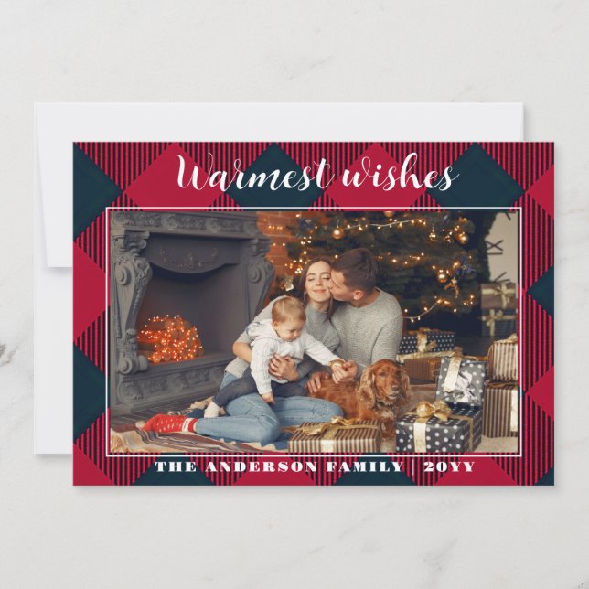 Rustic Christmas Card, red plaid Holiday Card (Front)