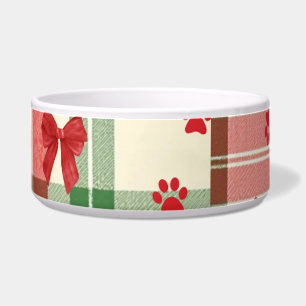 Rustic Christmas Cat Bowl – Festive Red & Green
