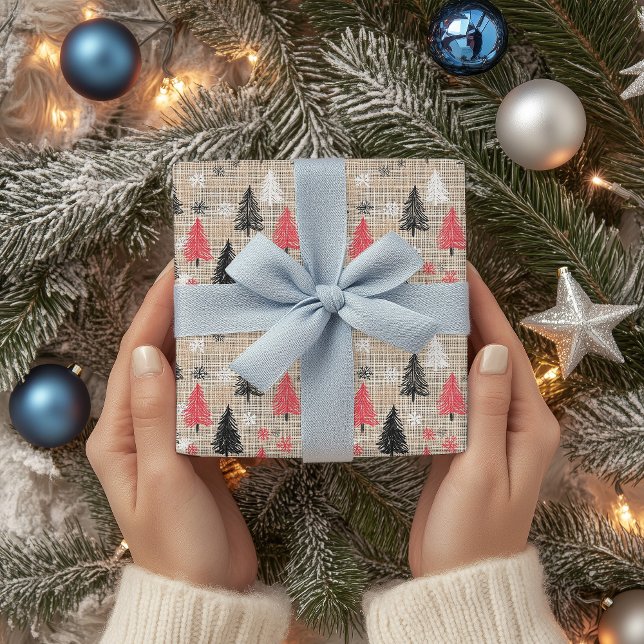 Rustic Christmas Clipart with Trees & Snowflakes Wrapping Paper Sheet (Creator Uploaded)