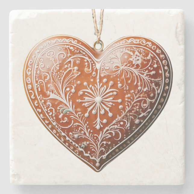 Rustic Christmas Cookie Decorated Holiday Stone Coaster (Front)