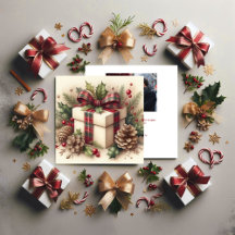 Rustic Christmas Coquette Plaid Bow Holly Pinecone