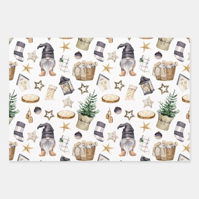 Rustic Christmas Country Gnomes and Decorations  Wrapping Paper Sheet (Front)