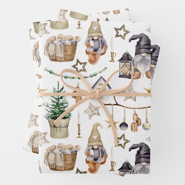 Rustic Christmas Country Gnomes, Decorations  Wrapping Paper Sheet (In situ)