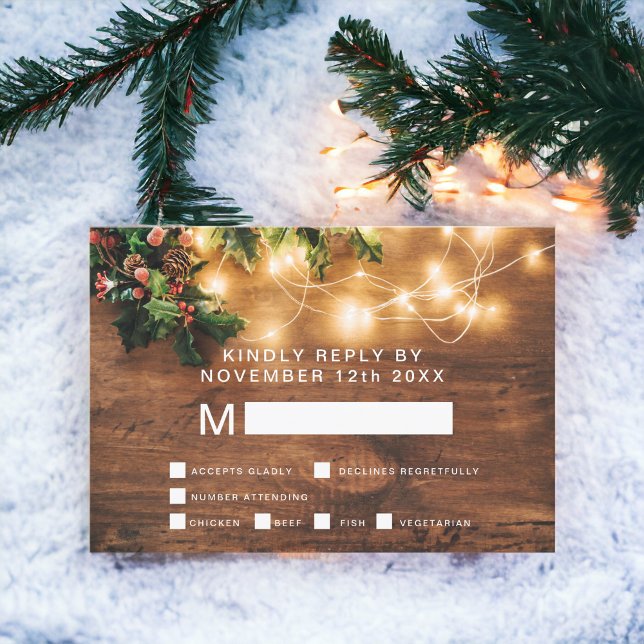 Rustic Christmas country mistletoe rsvp wedding Card (Rustic Christmas country mistletoe rsvp wedding)