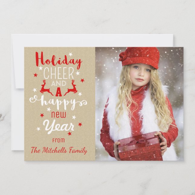 Rustic Christmas Craft Paper Typography  Photo Holiday Card (Front)