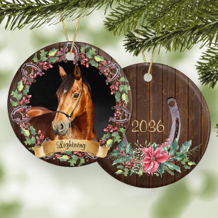Rustic Christmas Custom Horse Photo Ceramic Tree Decoration