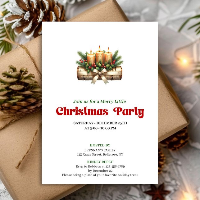 Rustic Christmas decoration invite editable card (Elegant Christmas Candles Party Invitation)