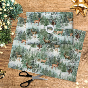 Rustic Christmas Deer In Forest Decoupage Tissue Paper