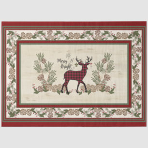 Rustic Christmas Deer Merry n Bright Buffalo Plaid Tissue Paper