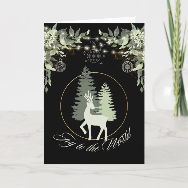 Rustic Christmas Deer winter scenery trees Card (Front)