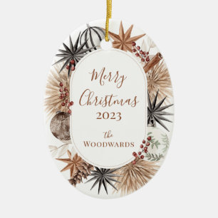 Rustic Christmas Design Featuring Family Name Ceramic Tree Decoration
