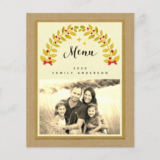 rustic christmas dinner party template menu (Front)