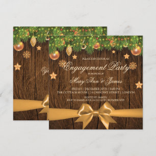 Rustic Christmas Engagement Party Gold Decor Invitation