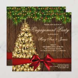Rustic Christmas Engagement Party Tree & Ribbon Invitation