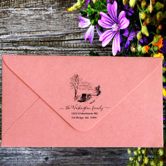 Rustic Christmas Eve Stagecoach Return Address Rubber Stamp