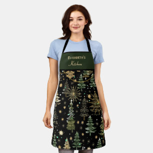 Rustic Christmas Evergreen Trees Green and Gold Apron