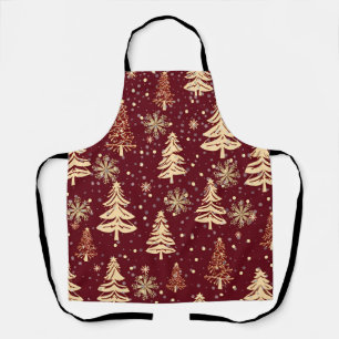 Rustic Christmas Evergreen Trees Red and Gold Apron