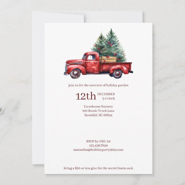 Rustic Christmas Farmhouse Flannel with Red Truck Holiday Card (Front)