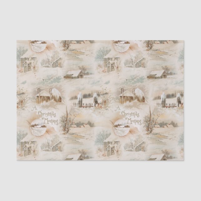 Rustic Christmas Farmsteads in Winter Tissue Paper (Front)