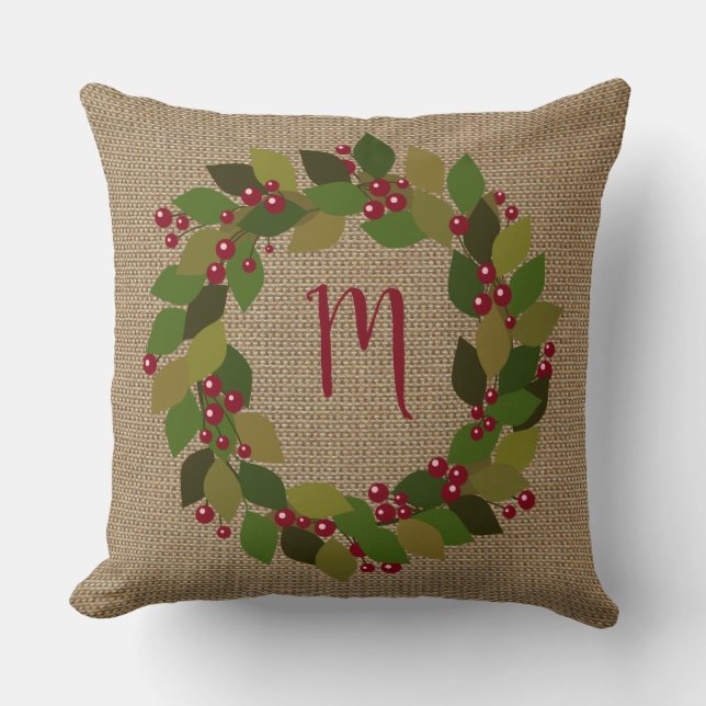 Rustic Christmas | Faux Burlap | Wreath Cushion (Front)