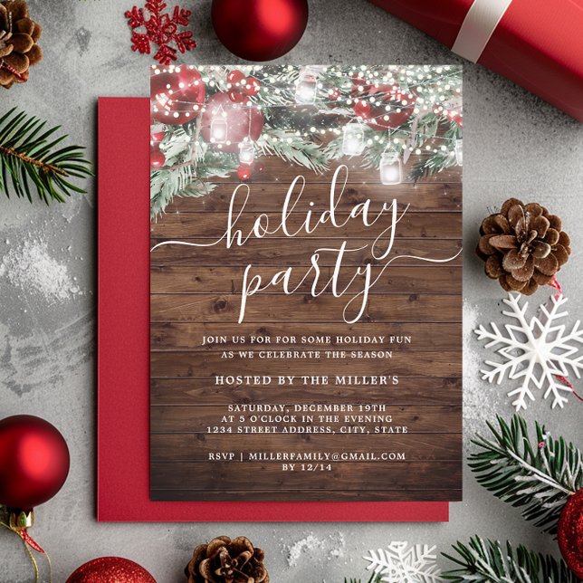 Rustic Christmas Festive Foliage Lights Holiday  Invitation (Creator Uploaded)