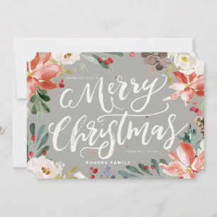 Rustic Christmas Flowers Frame & Modern Typography Holiday Card