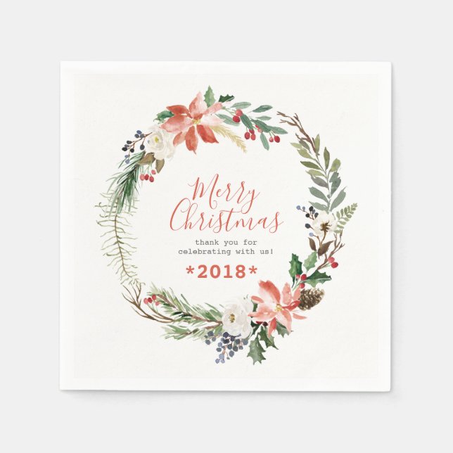 Rustic Christmas Flowers Wreath Napkin (Front)