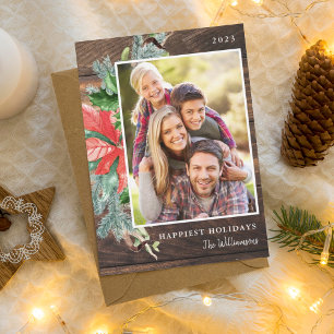 Rustic Christmas Foliage Photo Holiday Card 