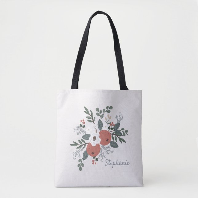 Rustic Christmas Folk Art Floral Tote Bag (Front)