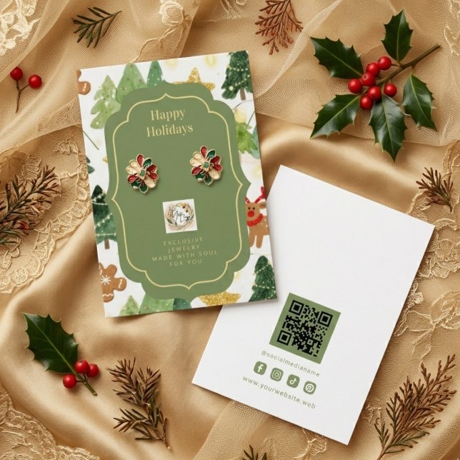 Rustic Christmas Forest Jewellery Display TMF26 (Rustic Christmas Forest and Gingerbread in Watercolor Effect Jewelry Display Card with Business Logo)