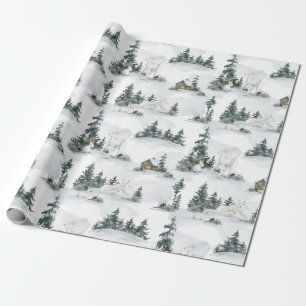 Rustic Christmas Forest Mountain Cabin Gift Wrapping Paper