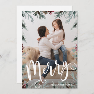 Rustic Christmas Frame Photo with Message Holiday Card