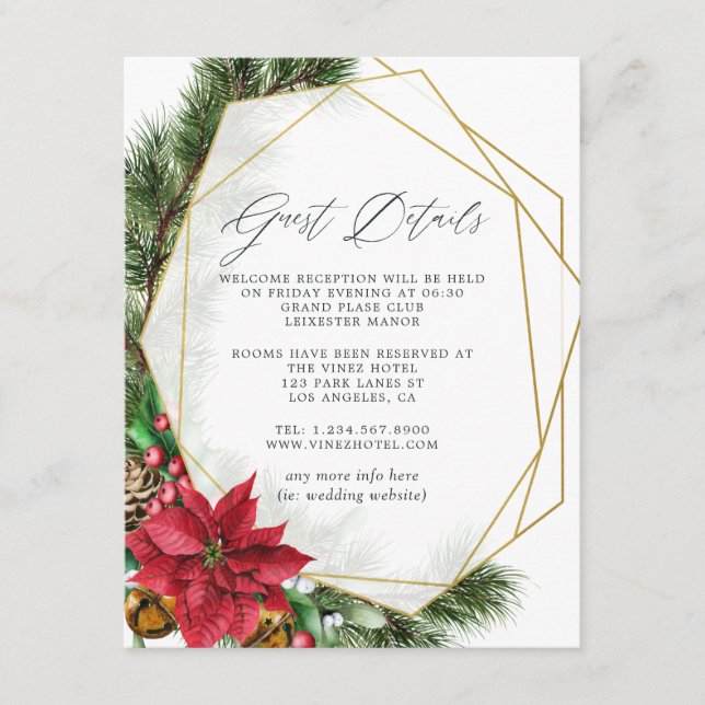 Rustic Christmas Geometric Wedding Guest Details Enclosure Card (Front)