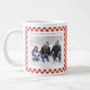 Rustic Christmas Gift 2 Photo Trendy Red Plaid Large Coffee Mug