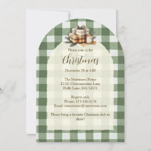 Rustic Christmas Gifts Candle Green Gingham Arch Invitation