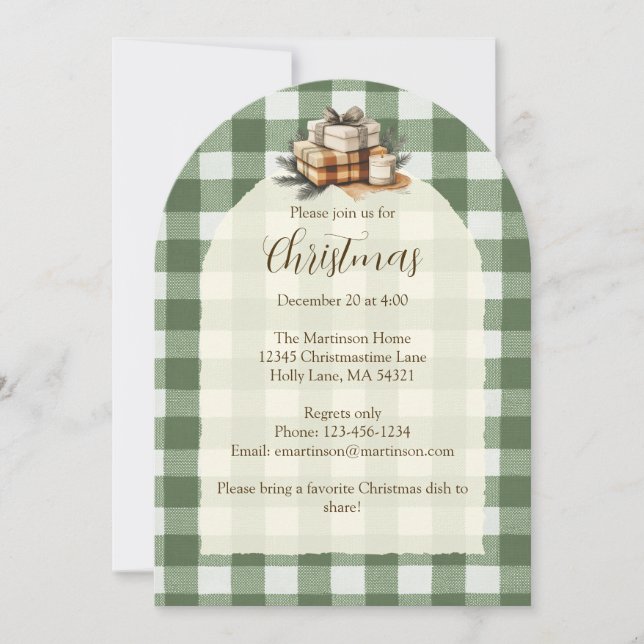 Rustic Christmas Gifts Candle Green Gingham Arch Invitation (Front)