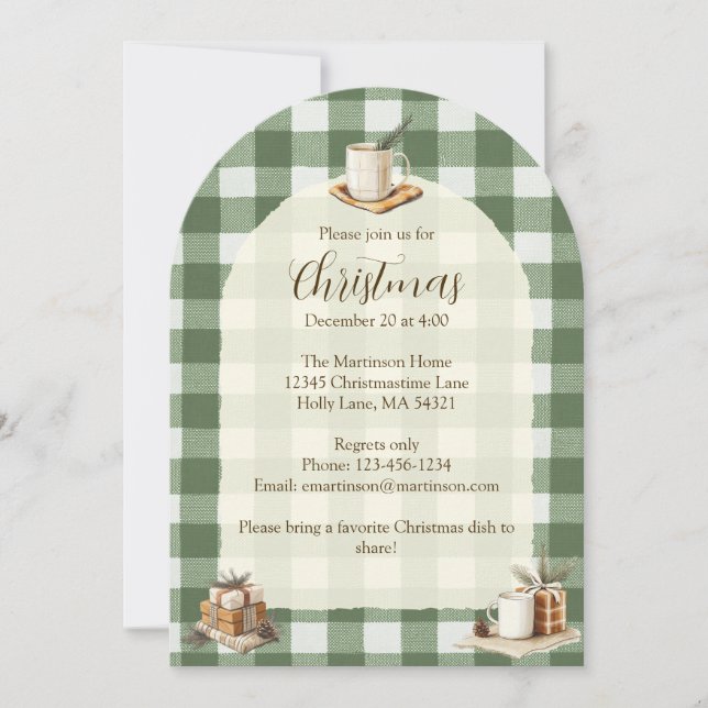 Rustic Christmas Gifts Mugs Green Gingham Arch Invitation (Front)