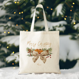 Rustic Christmas gifts pines coquette bow berries Tote Bag